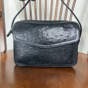 Marzo In Leather Vintage Never Used Black Leather Crossbody Bag Purse Ostrich